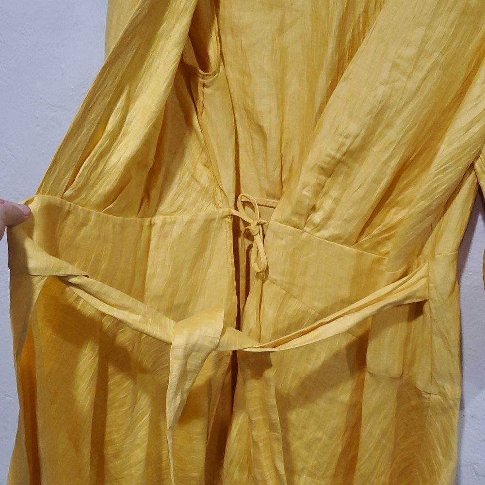 Maje Rifilo Yellow Linen Wrap Dress Size 42 Or 8 - Picture 7 of 16